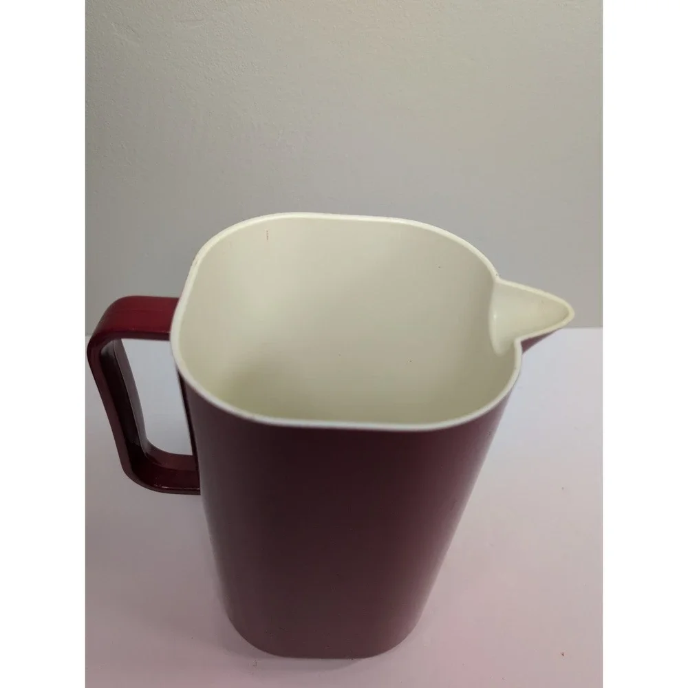 Vintage‎ Japanese Pitcher Plastic Red With White & Orange Flowers